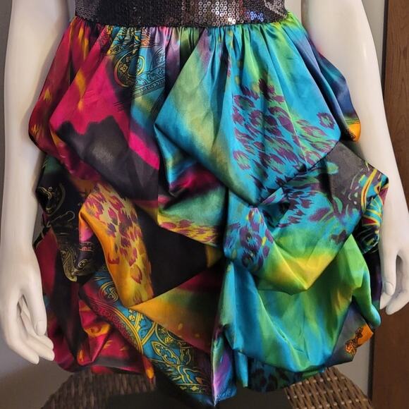 Studio Y Bubble Hem Cocktail Dress Psychedelic Rainbow Party Strapless Retro 6 - Picture 4 of 11